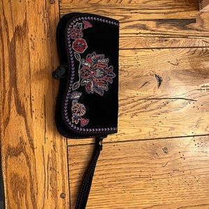 Lucky Brand black velvet wristlet. Inside pocket and credit card holder.